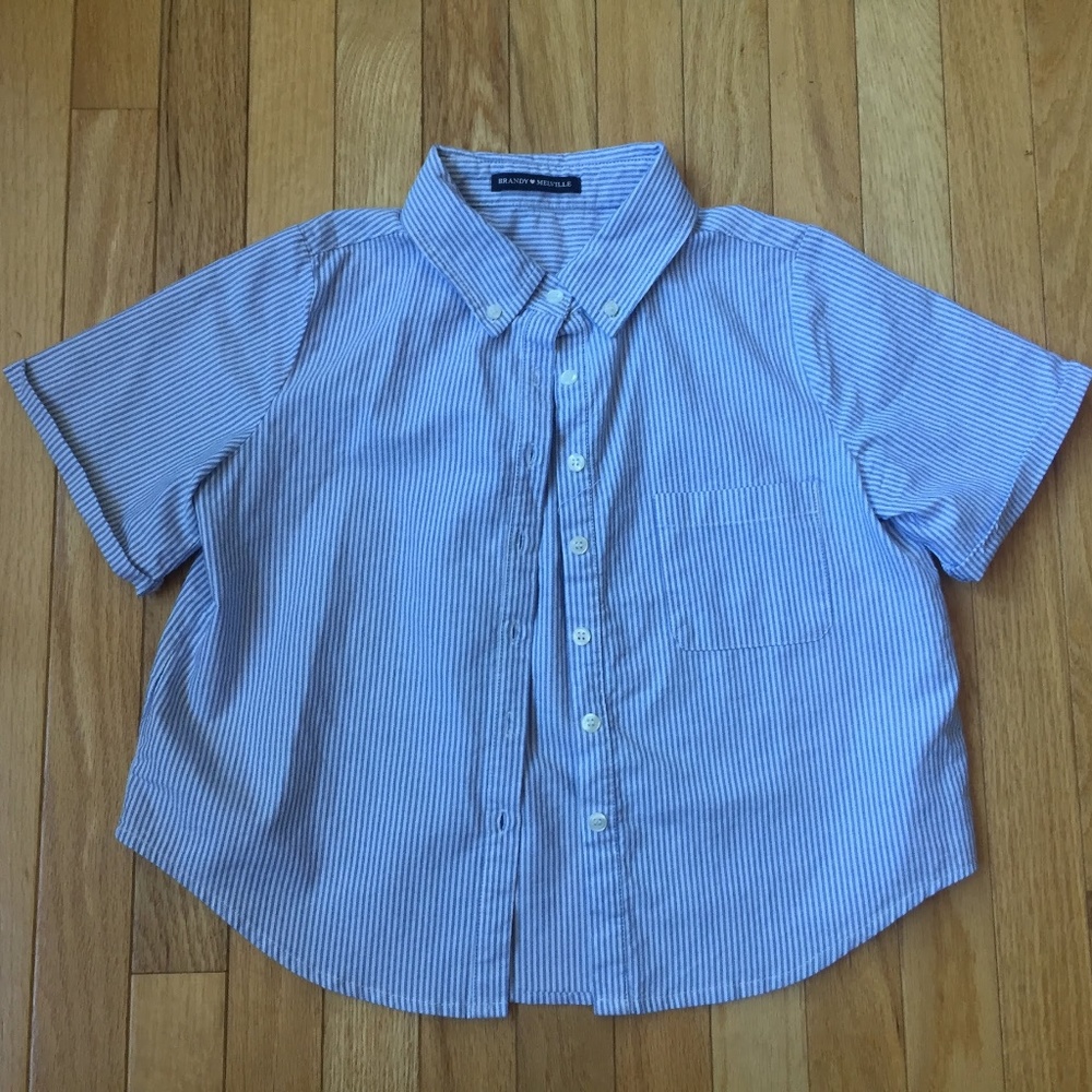Brandy Melville Peyton Oxford Blue Striped Shirt